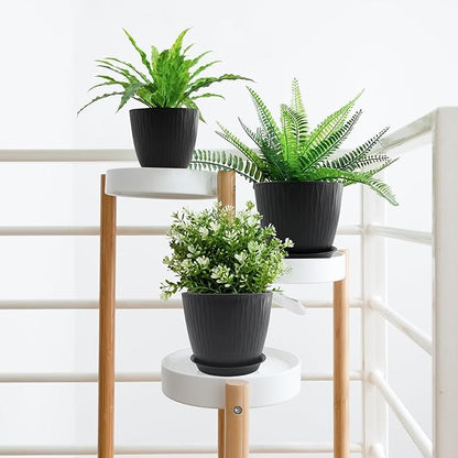 8/7/6 inch Plant Pots, 3 Pack Flower Pots for Outdoor Indoor Garden Plants, Large Planters with Multi Mesh Drainage Holes and Saucer (Black, 8"+7"+6")