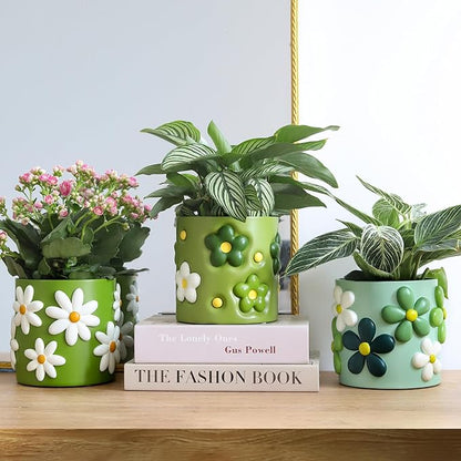 GUGUGO Colorful Flowers Planters Cute Unique Rainbow Planter with Drainage, Vintage Retro Flower Plant pots for Indoor & Outdoor Plants, Eclectic Succulent Gardening Pot for Boho Modern Home Décor-B