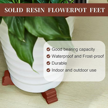 Kigeli 12 Pcs Resin Pot Feet for Outdoor Planters 3 Inch Long 1.5 Inch Tall Flower Handmade Elevator Plant Feet Frost Proof Lifter for 14-20 in Pot(Brown)
