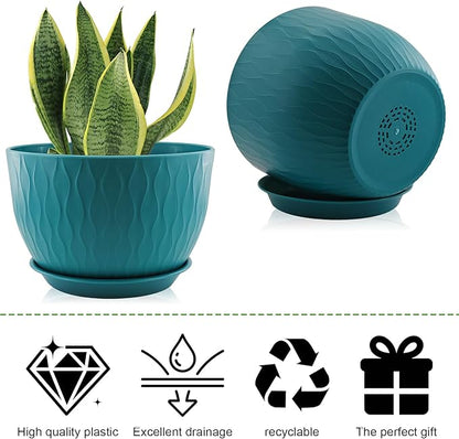 12/10/9 inch Plant Pots, 3 Pack Flower Pots for Outdoor Indoor Garden Plants, Large Planters with Multi Mesh Drainage Holes and Saucer (Black-Green, 12"+10"+9")