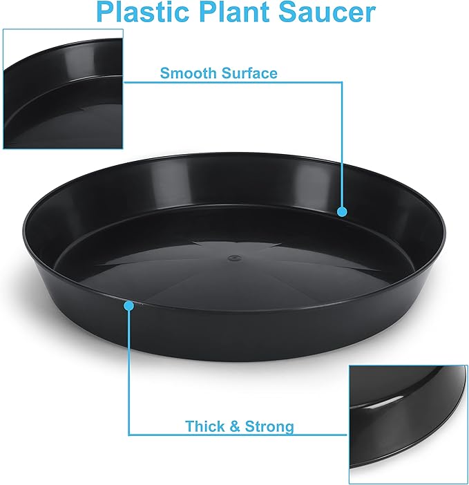 Saucers 21 Inch (19 Inch Base) Single Plant Saucers - Black Colored Polypropylene Made in USA