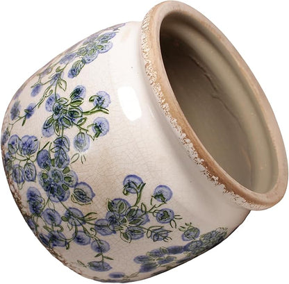 Ceramic Planters Spring Decor, 6.29in Country Cottage Plant Pots with Drainage Hole for Indoor Plants & Succulent, Vintage Crackle Glaze Finish Flower Vase, Home Decor Gifts, Deep Blue Floral