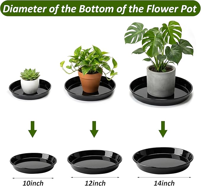 6PCS Plant Trays for Pots - 10 12 14 Inch Plant Saucer Round Plastic Plant Water Catcher Tray for Indoor Outdoor Garden Plants