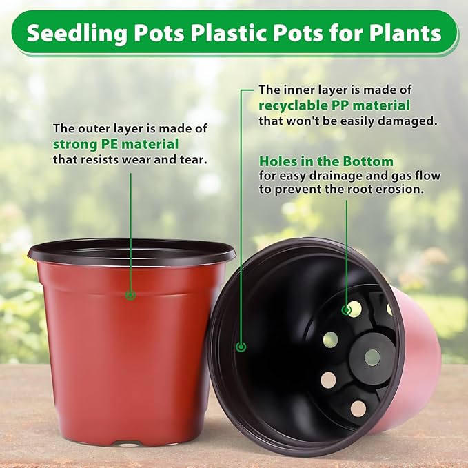 Sfee 100 Pack Plant Nursery Pots 4 inch Plastic Plant Pots, Soft Durable Reusable Seed Starting Pots for Succulents Plants Vegetables Fruits Seedlings Cuttings Transplanting with 100 Plant Labels