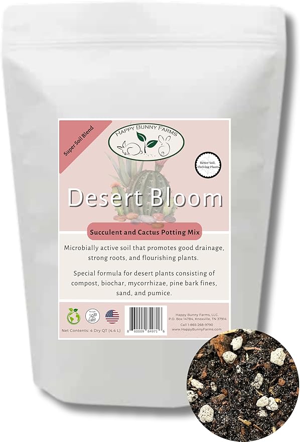 Succulent and Cacti Soil, Organic. 5lb Bag with Biochar, Mycorrhizae, Pumice Stone, Pine Bark Fines, and Silica Sand. for Cactus, Palm, Succulent, and All Other Desert Plants.