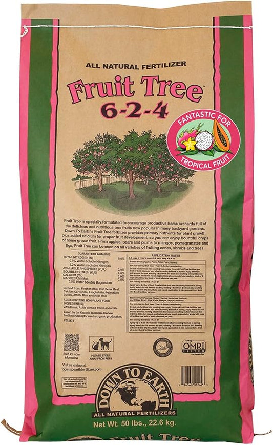 Down To Earth All Natural Fertilizers Organic Fruit Tree - Plant Food for Apples, Pears, Plums and Tropical Fruit Trees 6-2-4, 50 lb