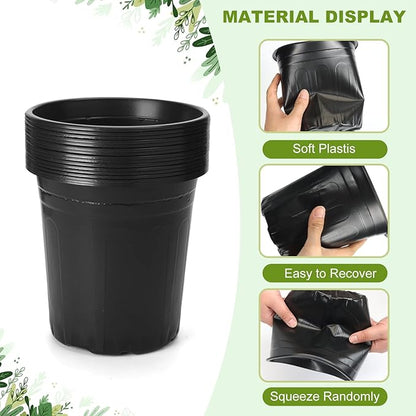 12Pack 3 Gallon Flexible Plant Nursery Pots, Soft Plastic Seedling Pots, Seed Starting Pot Flower Plant Container for Succulents, Cuttings, Transplanting Seedlings - Black