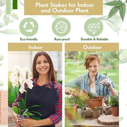 meekoo 60 Pcs Adjustable Garden Plant Support Stakes Single Stem Plant Cage Support Rings with Clips and Connect Pipe for Orchid Rose Tomato, 12 Inch (Green)