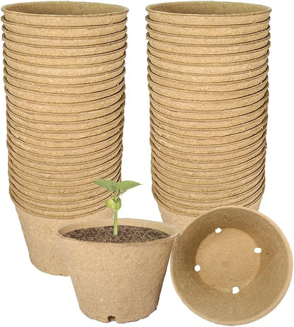 100 Pack 4 Inch Peat Pots, Biodegradable Seed Starter Pots with Drainage Holes for Indoor/Outdoor Gardening, Eco-Friendly Garden Germination Nursery Pots. (50, 4 Inch)