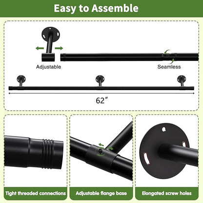 Plant Hanging Rod, 62 Inch Plant Hanger Indoor for Window Ceiling, Heavy Duty Hanging Planters for Indoor Plants, Black Wall Plants Holder, Window Plants Shelves Pot/Chain/Plant Not Included