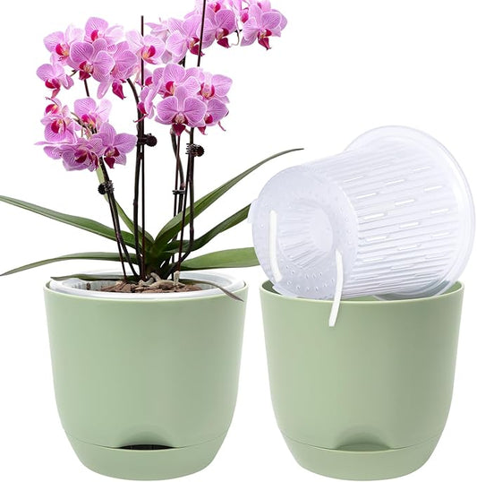QCQHDU 2 Pack 7.2 Inch Orchid Pots with Holes for Repotting, Double-Layer and Self Watering Orchid Pot with Good Air Circulation