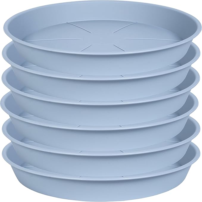 6 Pack of Plant Saucer Tray 7 8 inch, Heavy Duty Plastic Pot Plant Drip Trays Saucers for for Indoors Outdoor, Plant Water Tray for Planters 7-9" (8", Light Gray)