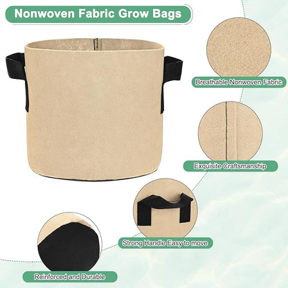 5-Pack Plant Grow Bags 2 Gallon Grow Bags 300G Thickened Fabric Pots with Durable Handles Plant Garden Grow Pots for Fruits/Vegetables/Flowers/Plants [Khaki]