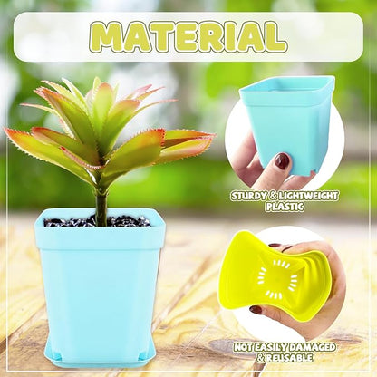OJYUDD 24 Pack Multi Color Plastic Plant Pot,Colorful Plastic Square Pots,Mini Plastic Square Planters for Indoor Outdoor Plants Flowers,Garden,Office,Home Decor,with Pallet