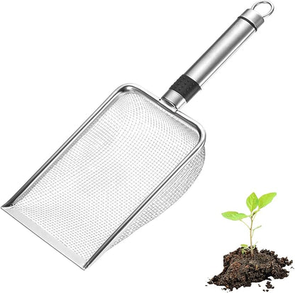 1-Pack Gardening Soil Sifter, 2.5 mm Mesh Stainless Steel Sand Soil Compost Sieve with Stainless Steel Handle for Sand/Dirt/Rock Compost [Silver Tone]