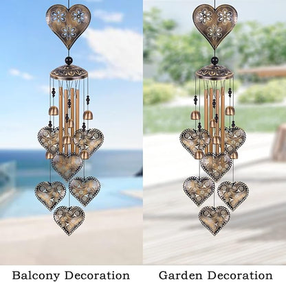 Heart Shape Wind Chimes for Garden, Gifts for Mom, Home, Balconies, Rooms, Patio, Indoor, Outdoor Heart Decoration, Hearts Shape Wind Catcher, Bronze Memorial Wind Bells, Hearts Wind Chimes Decor