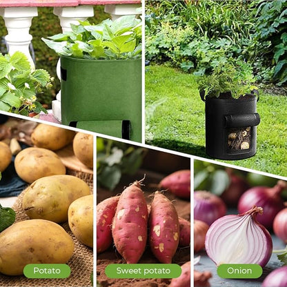 Potato Grow Bags, Thickened 300G Nonwoven Fabric Grow Bags with Handles, Grow Bag for Tomato, Vegetables, and Potatoes, Heavy Duty Planting Pots, Reusable Plant Grow Bags (5pcs Brown, 10 Gallon)