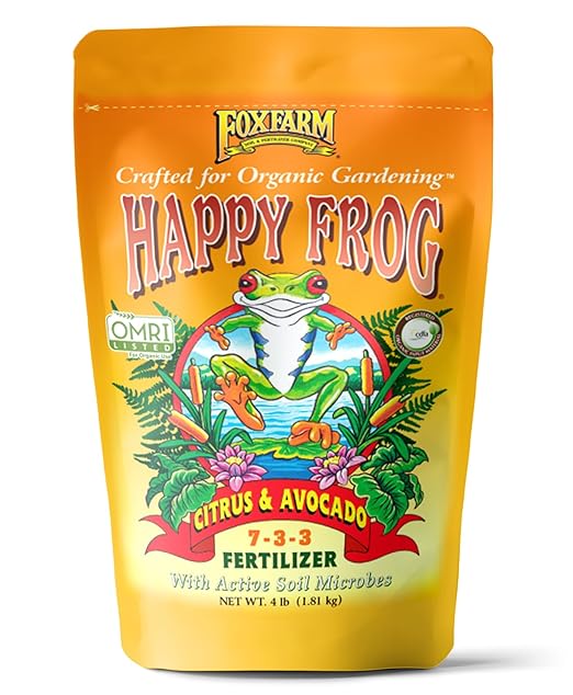 FoxFarm Happy Frog Citrus and Avocado Fertilizer- OMRI Listed Organic Citrus Fertilizer for Healthy Growth, Slow-Release Nitrogen, Calcium & Sulfur for Citrus & Avocado Trees - 4 lb
