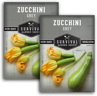 Survival Garden Seeds - Grey Zucchini Seed for Planting - 2 Packs with Instructions to Plant and Grow Mexican Summer Squash in Your Home Vegetable Garden - Non-GMO Heirloom Variety - Garden Plant Seed
