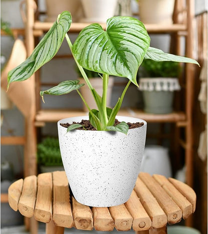 Vanavazon Plant Pots 9/8/7 Inch Set of 3 Flower Pots Indoor Outdoor Plastic Planters with Drainage Hole and Tray (Speckled White)