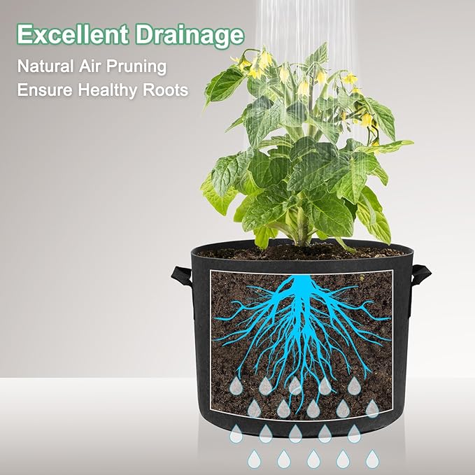 5-Pack Plant Grow Bags 1 Gallon Grow Bags 300G Thickened Fabric Pots with Durable Handles Plant Garden Grow Pots for Fruits/Vegetables/Flowers/Plants [Black]