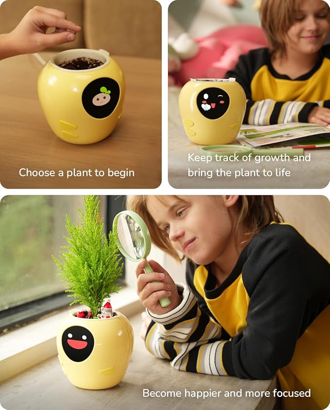 New 2026 Ai Smart Planter – Extra Large Interactive Plant Pot, Pet Plantagotchi, robot, Leafypod and Plantiboy, Robot Flower Pot with Feelings, Indoor Flowerpot with Water, Digital Gifts (Yellow)
