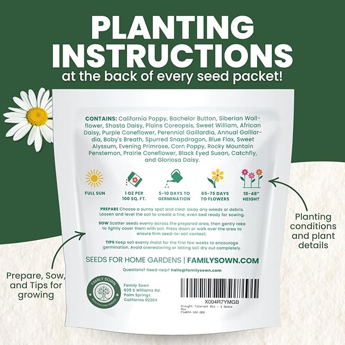 Drought Tolerant Mix – 22,000 Seeds for Planting – 2026 Season – 1 Ounce Pouch