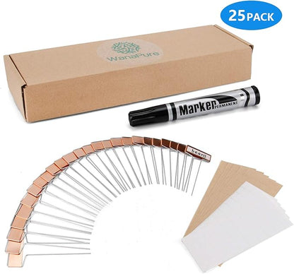 25PCS Copper Metal Plant Tags Plant Labels with 50Pcs Labels, Rainproof PET Film & Permanent Pen, 6.1 inch Weatherproof Banner Garden Markers, Marking Protection Seedling Signs Nursery Tags