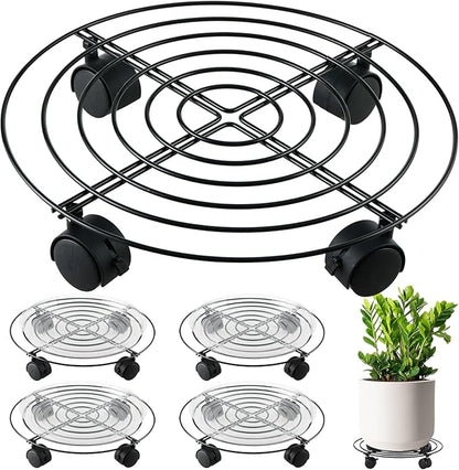5 Packs 15.8 Inches Metal Plant Caddy with Wheels Extra-large Rolling Plant Stands Heavy-duty Wrought Iron Plant Roller Base Pot Movers Indoor Outdoor Plant Dolly with Casters Planter Tray Coaster