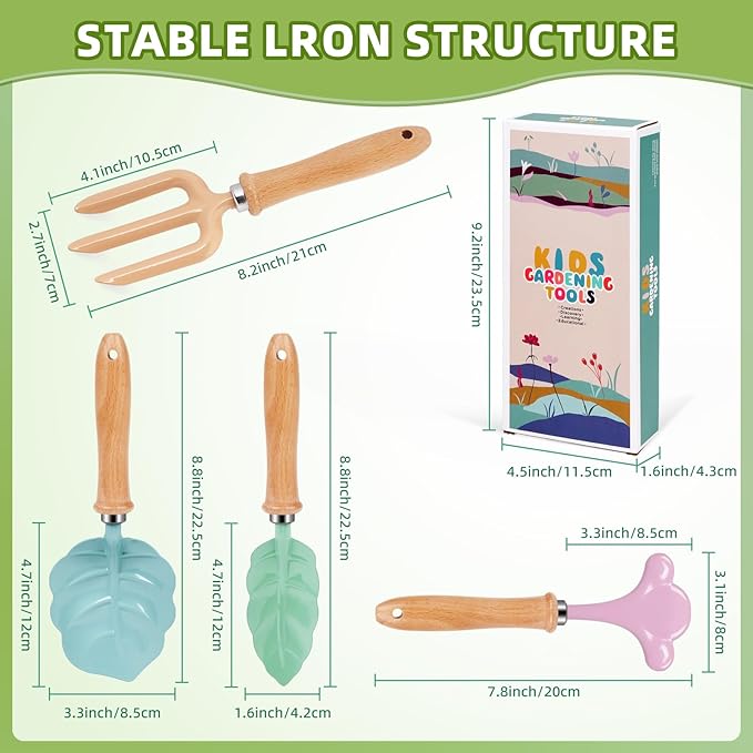 9PCS Gardening Set Toys for Kids, Quality Garden Tool Kit Includes Tote Bag, Gloves, Shovel, Rake, Cultivator, Watering Can, Learning Outdoor Gifts for Suitable for Cultivating Interest