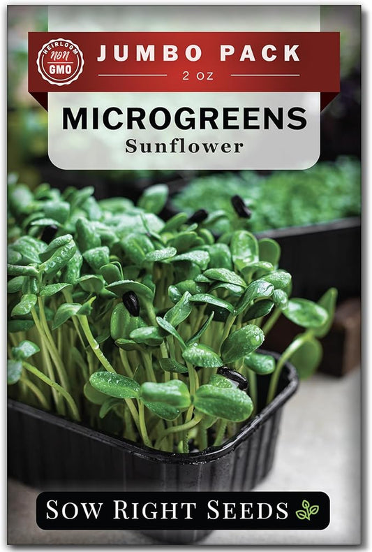 Sow Right Seeds - Bulk Sunflower Microgreen Seeds for Growing - 2 Ounce, 1000 Seeds - Non-GMO Heirloom Jumbo Pack with Instructions to Grow Healthy Microgreens - Grow Loads of Sunflower Microgreens
