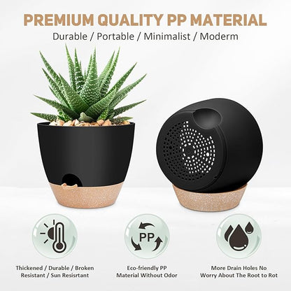 12 inch Large Self Watering Plant Pots, Flower Pots Planters with Multi Mesh Drainage Holes for Indoor Outdoor Garden Plants and Flowers.（Black）