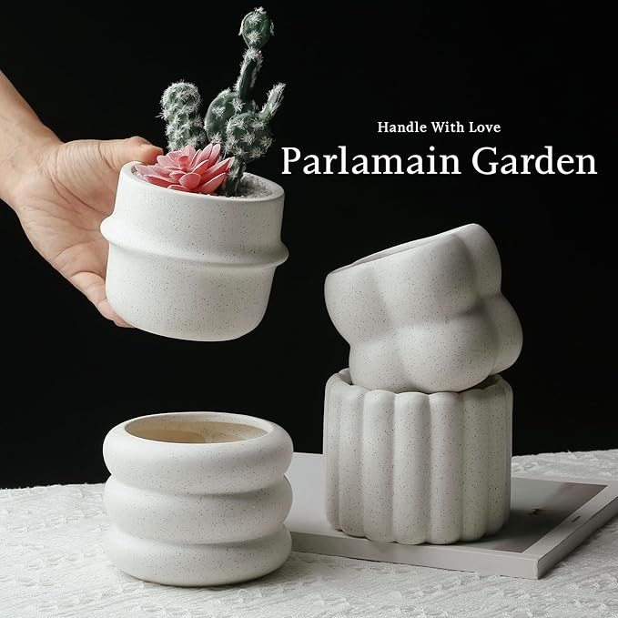 Ceramic Succulent Pots Set of 4 Small Planters for Indoor Plants 4x4 Inch Decorative Plant Pots Modern Home Decor