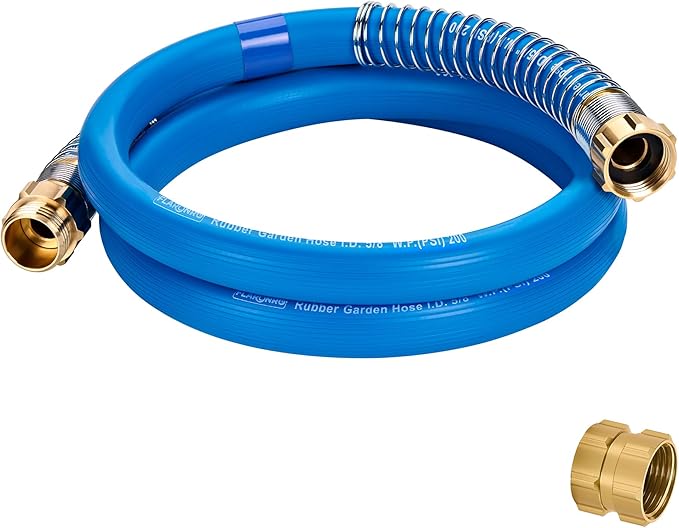 5/8 IN. × 5FT. Flexible Rubber Garden Hose, High Flow 5/8" I.D. Brass Fitting No Memory Durable Heavy Duty Water Hose Leader Hose for Watering, Irrigation, Water Transfer Pump