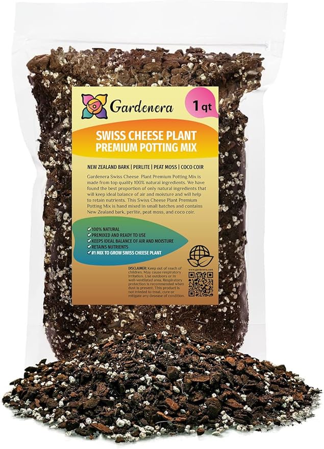 GARDENERA Swiss Cheese Plant Soil Blend - Enhance Root Development and Retain Moisture for Monstera Deliciosa - 1 Quart