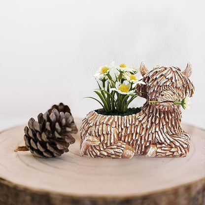 Cute Cow Succulent Planter Pot with Drainage Animal Resin Planter Small Succulent Pot Cartoon Shaped Plant Pot for Mini Plants Flower Cactus