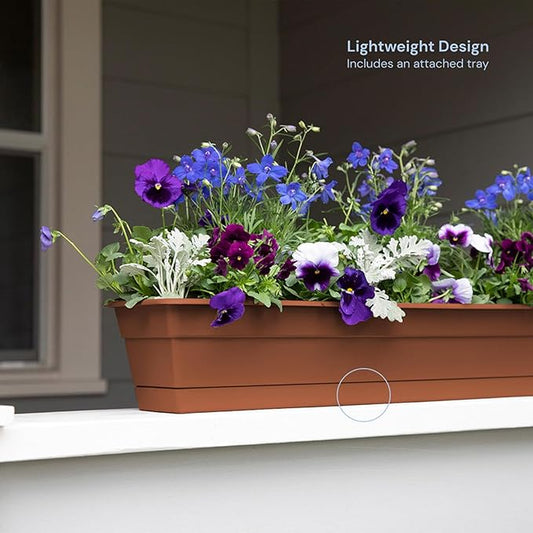 Bloem Dura Cotta Window Box Planter: 30" - Terra Cotta - Large Box with Tray, Weatherproof Resin Box, Removable Tray for Indoor & Outdoor Use, Gardening, 4 Gallon Capacity