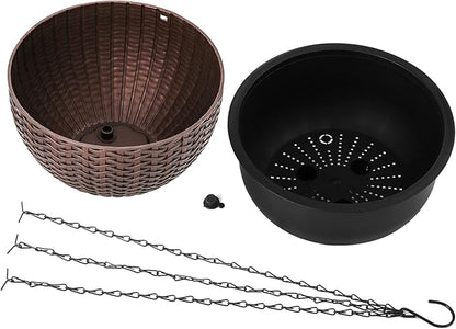 Foraineam 2-Pack Dual-pots Design Hanging Basket Planters Self-Watering Indoor Outdoor Plant & Flower Hanging Pots with Drainer and Chain, 2 Size Assorted