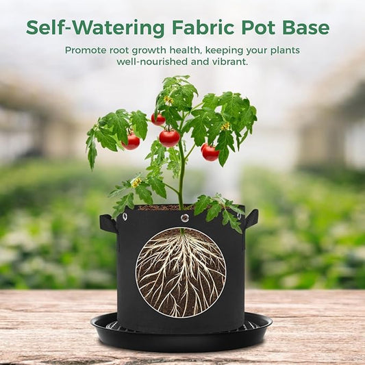 OMISTAR 4 Pack 12 Inch Round Plastic Plant Saucer, Heavy Duty Plant Pot Hole Mesh Drip Trays with Fabric Pot Base, Automatic Watering Plant Saucer for Indoor Planters Flower Pots (Black)