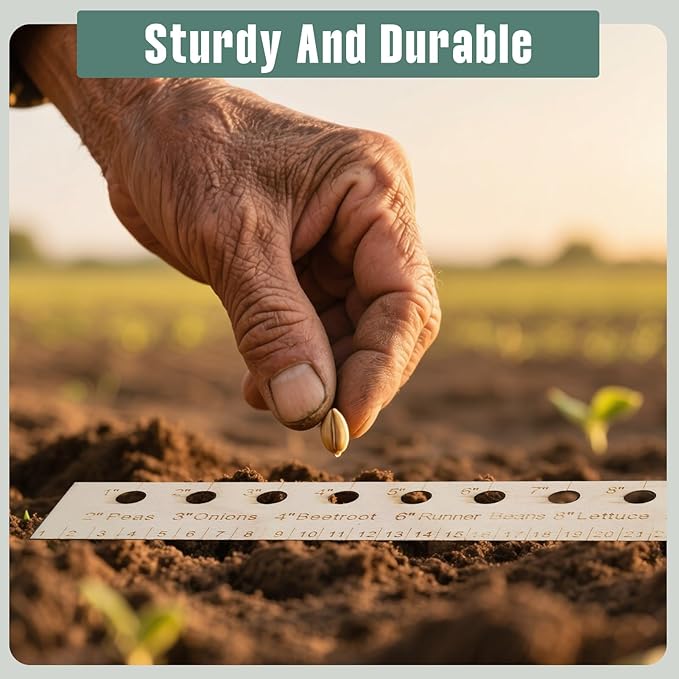 Seed Spacers Planting Tool, Garden Seed Planter Ruler with 2 Wooden Stakes, Ideal for Seedlings, Gardeners and Garden Planning, Precise Planting Template for Perfect Rows and Even Growth