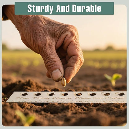 Seed Spacers Planting Tool, Garden Seed Planter Ruler with 2 Wooden Stakes, Ideal for Seedlings, Gardeners and Garden Planning, Precise Planting Template for Perfect Rows and Even Growth