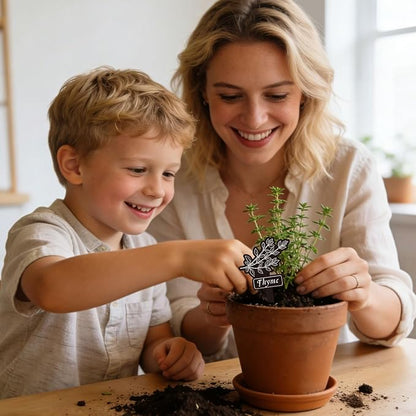 Whaline 24Pcs Herb Plant Label Signs 12 Styles Garden Herb Markers Waterproof Black Acrylic Plant Stake Tags with Names for Nursery Indoor Outdoor Garden Decor
