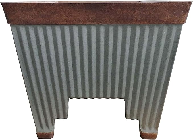 Southern Patio 24 Inch Westlake Outdoor Deck Rail Textured Resin Garden Flower Herb Planter w/UV Protectors, Rustic Galvanized (2 Pack)