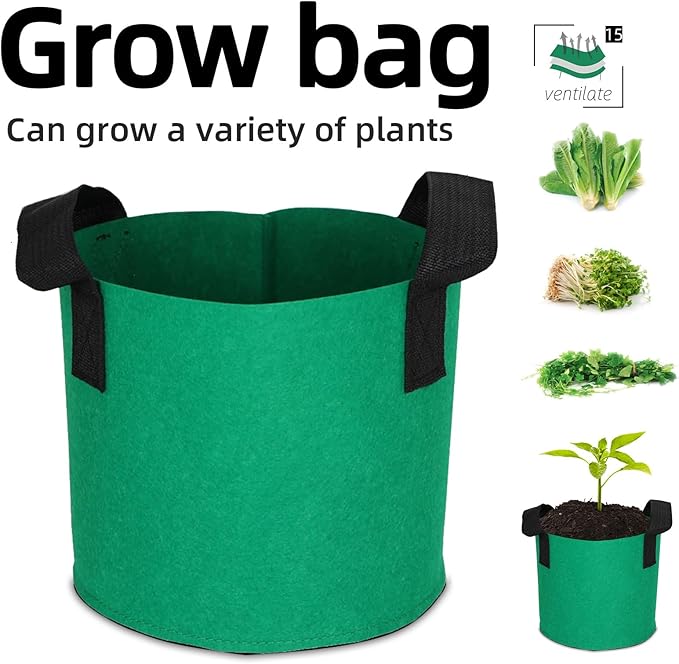 Grow Bags,Growing Pot Bags Garden Grow Bag Indoor Outdoor Fabric Aeration Plant Pot Container Flower Vegetable Pouch (Dark Green,15Gallon)