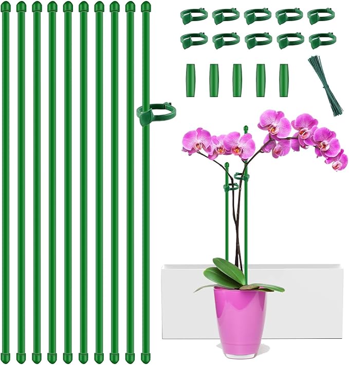 Plant Stakes 15inch 10Pcs Plant Support Stakes Orchid Stakes Extended to 2ft 3ft 4ft, Toylin Garden Stake with Clips for Indoor Outdoor Plants, Monstera,Orchids,Tomatoes