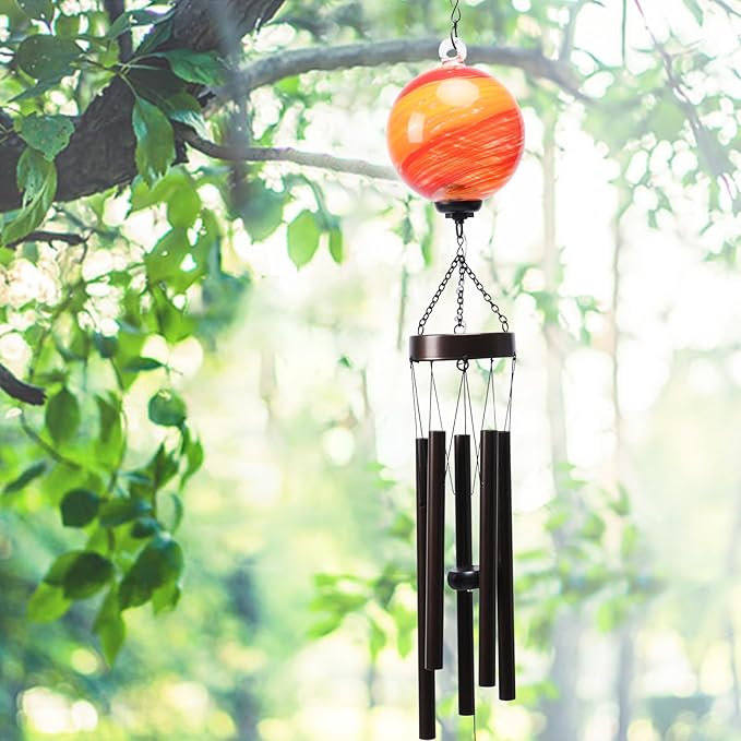 Taman Solar Wind Chime - 35" Glass Solar Lights Wind Chimes Valentine's Day Gift for Outside Deep Tone Decorative Memorial Gift for Home, Outdoor, Yard, Patio, Balcony, Garden Decor