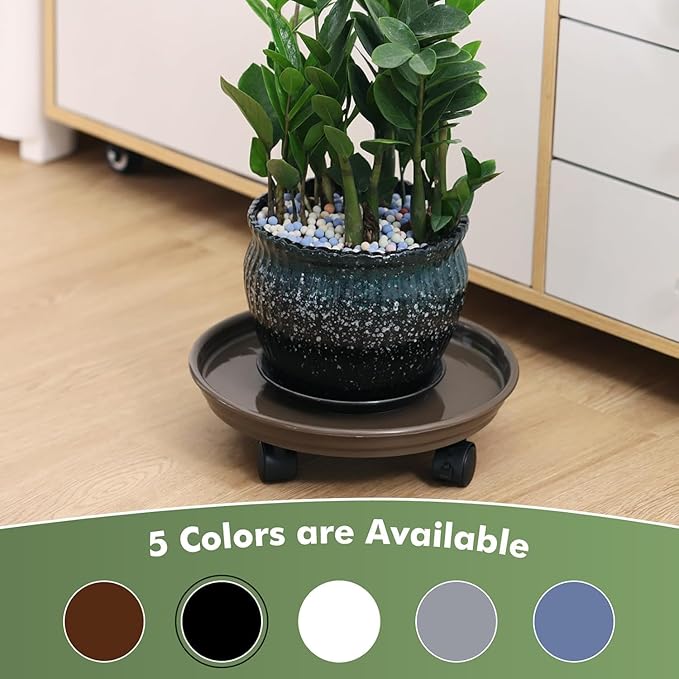 12 Packs Plant Caddy with Wheels 11.8" Plastic Rolling Plant Dolly Coasters Heavy-duty Wheeled Planter Mover Rollers Indoor Outdoor Wheeled Flower Pot Base Suacers with Casters, Brown