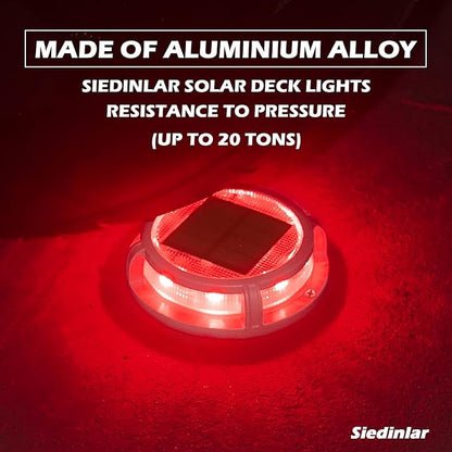 SIEDiNLAR Solar Deck Lights Outdoor 2 Modes 16 LEDs Driveway Markers Dock Light Solar Powered Waterproof for Ground Step Stair Pathway Walkway Garden Yard Road 4 Pack (Blue/Red)