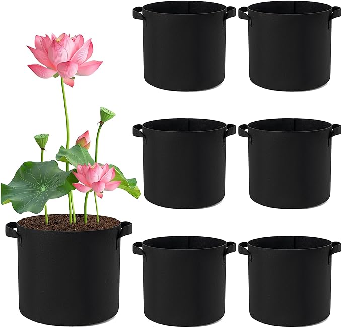 4 Gallon Lily Plant Pots for Pond, 6 Pack Aquatic Planter Thickened Fabric Felt Pots with Handles, Durable Breathe Reusable Plant Grow Bag for Aquatic Plants, Flower, Carrot, Potato, Tomota