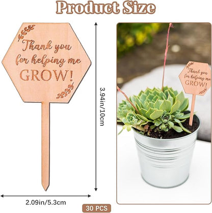 30PCS Thank You for Helping Me Grow Hexagon Wooden Plant Identification Stakes, Garden Succulents Tags Labels for Plants Gifts, Pot Label Picks for Teacher's Day or Mother's Day Appreciation Thanks